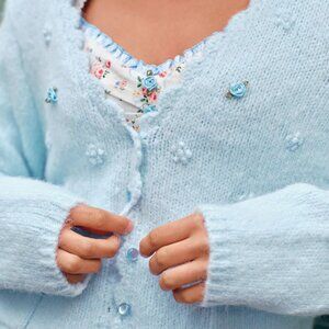 LACEMADE LEFT BANK BLUE COCONUT KNIT CARDIGAN SMALL-MED NWT